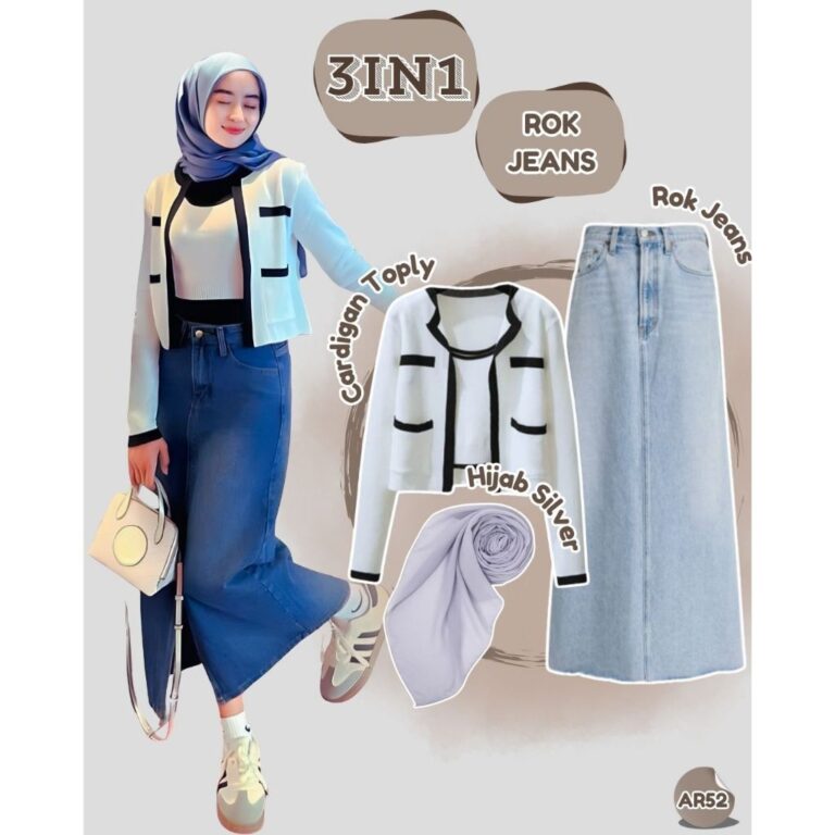 Setelan Wanita Kekinian (Cardigan Toply+Celana Chocho+Belt Choco+Hijab) Ootd Look Wanita Elegan-AR52
