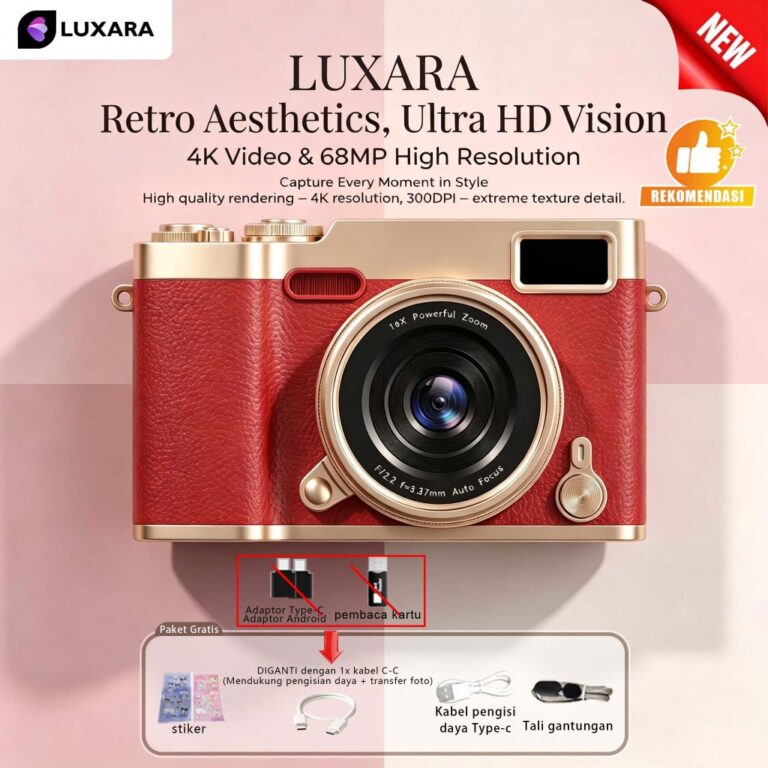 Kado Hari Raya Kekinian 4K Digital Kamera Gaya Retro 68MP Portable CCD Retro Kamera Digital Vintage 2.4 inch 8X Zoom Compact Small Camera 180 Flip Screen Video Camcorder for Teens Adult Beginner Gift stickers Hadiah Lebaran Layar Foto V380 Smart