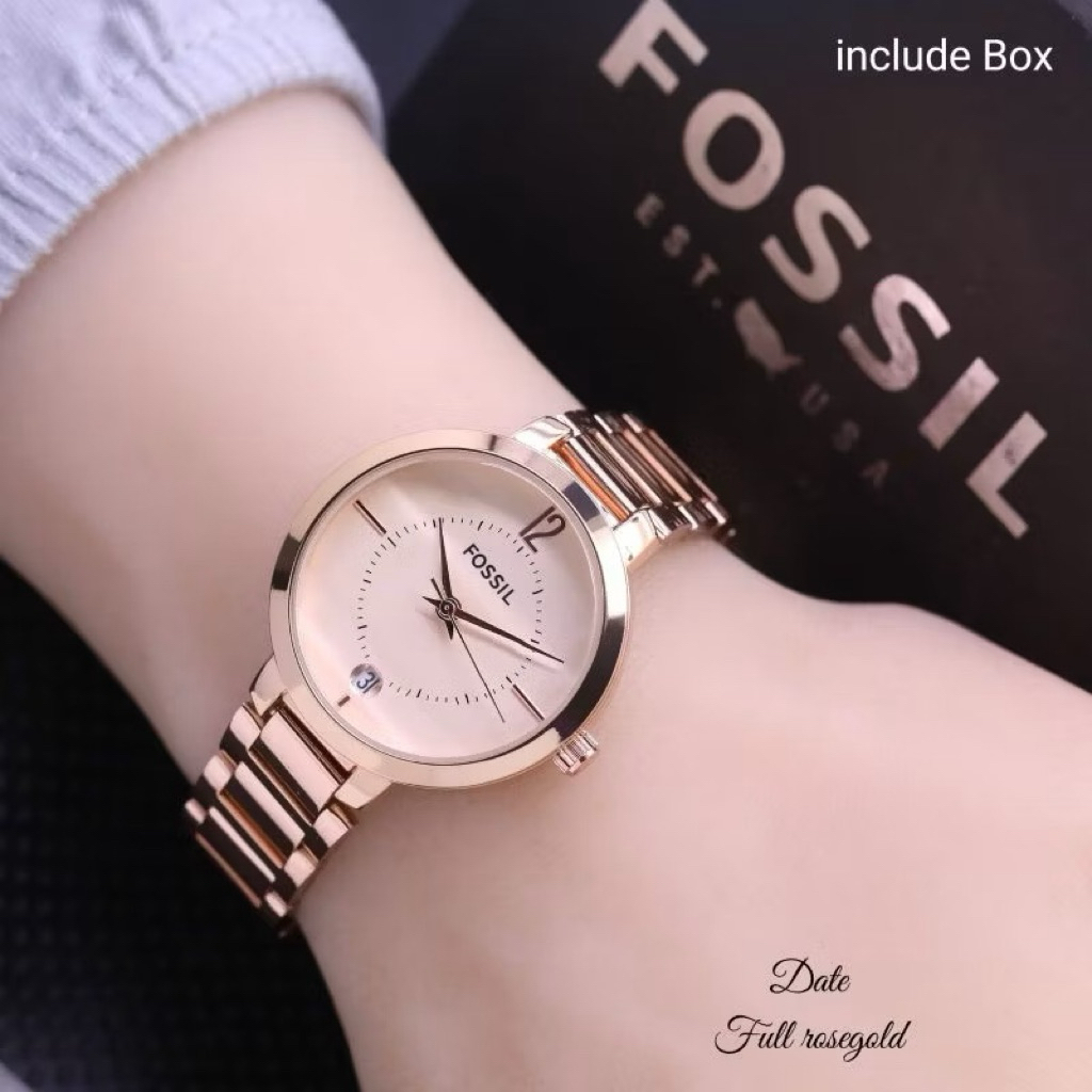 Promo Jam Tangan Wanita Terlaris F1668 Analog Anti Air Tanggal On Kaca Belimbing Tali Rantai Solid