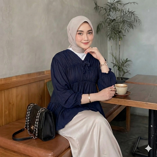 Mireya Blouse Kerut Dada Lengan Panjang Bahan Rayon Atasan Wanita Terbaru By Ninety Project