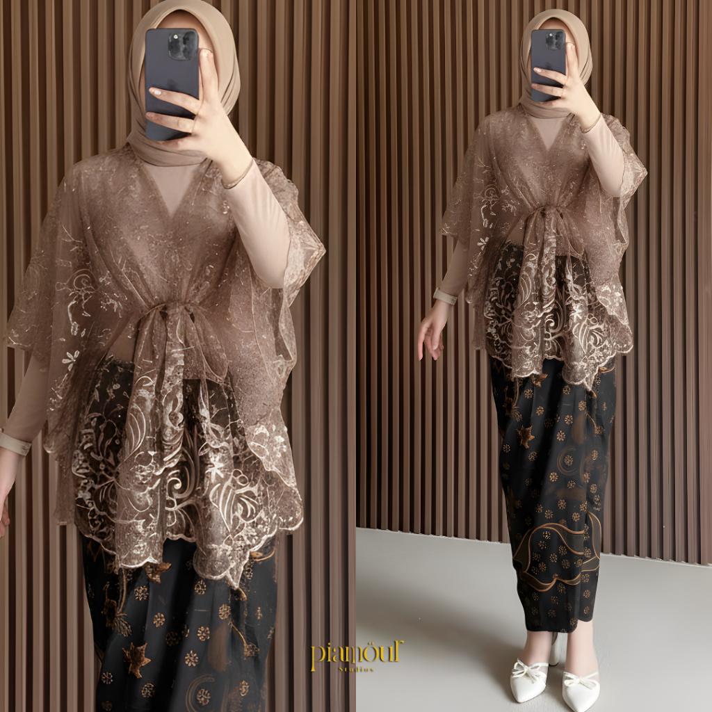 PIAMOUR | GHINA Baju Kondangan Wanita Kekinian Remaja Hijab Non Hijab One Set Kebaya Modern Brokat Wisuda Tunangan Lamaran Bridesmaids Jumbo