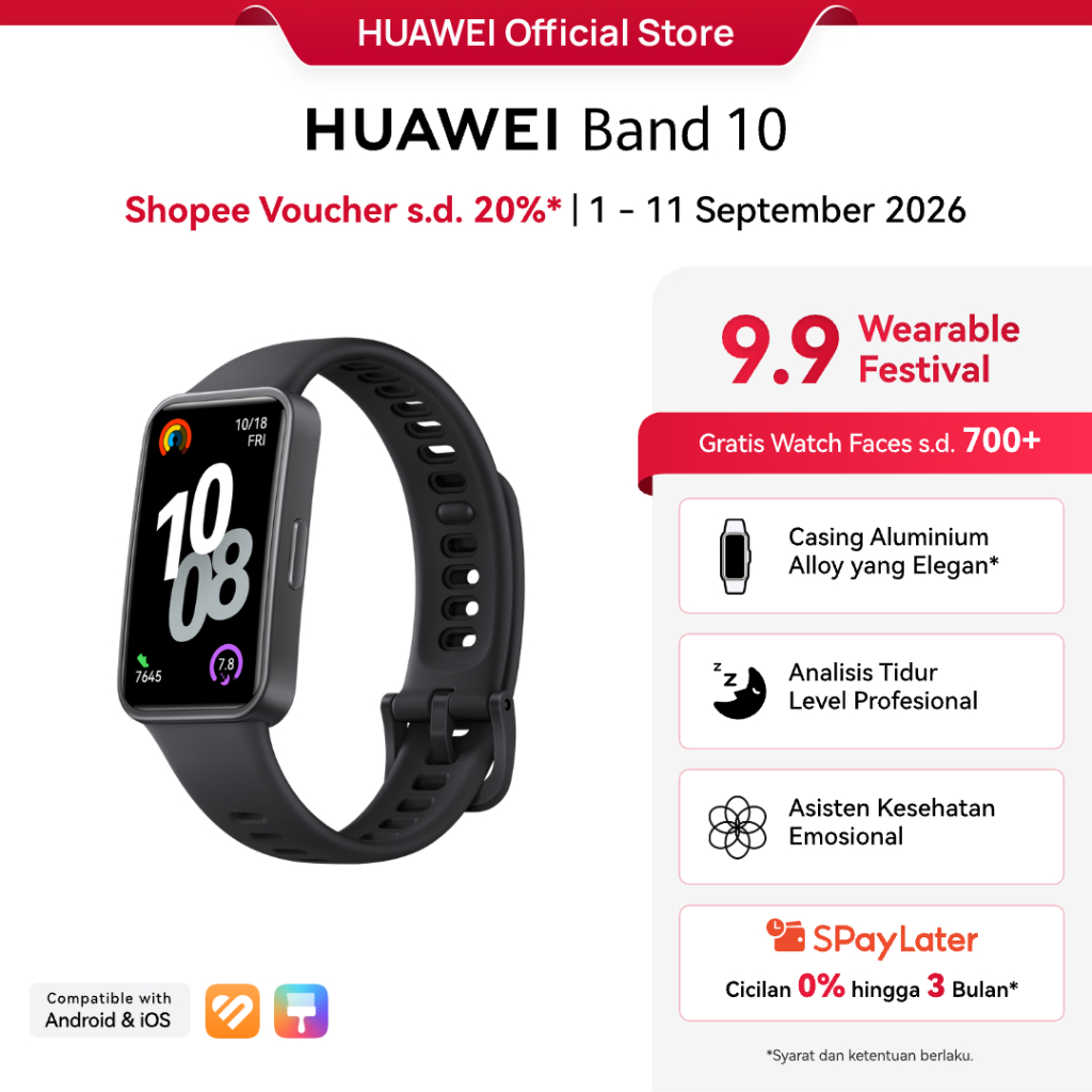 [9.9 s/d 20%] HUAWEI Band 10 Smartband | Sleek Aluminum Alloy Case | Pro-Level Sleep Analysis | Emotional Wellbeing Assistant